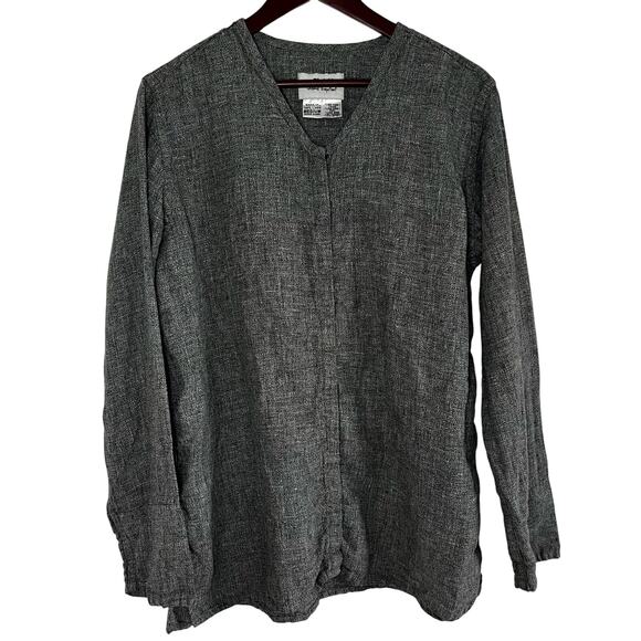 Flax 100% Linen Long Sleeve Top Gray Size M Artsy Boho Minimalist Beach Coastal - Picture 1 of 7